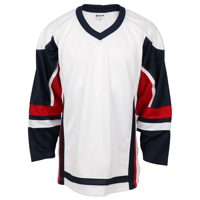 Stadium Youth Hockey Jersey - White/Navy/Red
